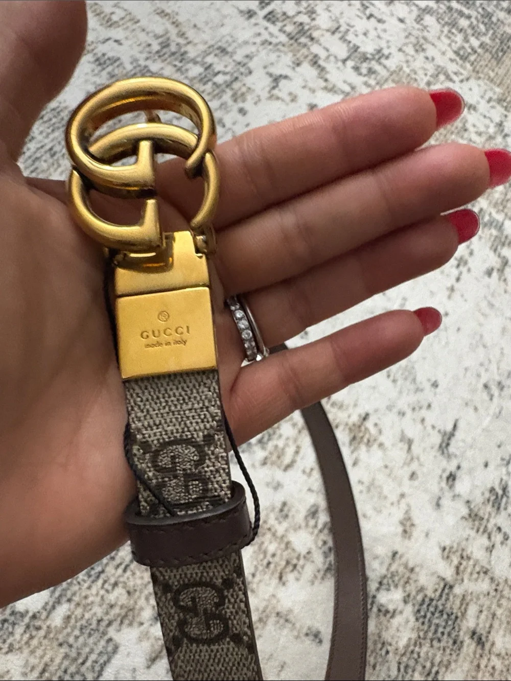 Authentic Gucci Blondie Thin GG Supreme Canvas & Leather Belt